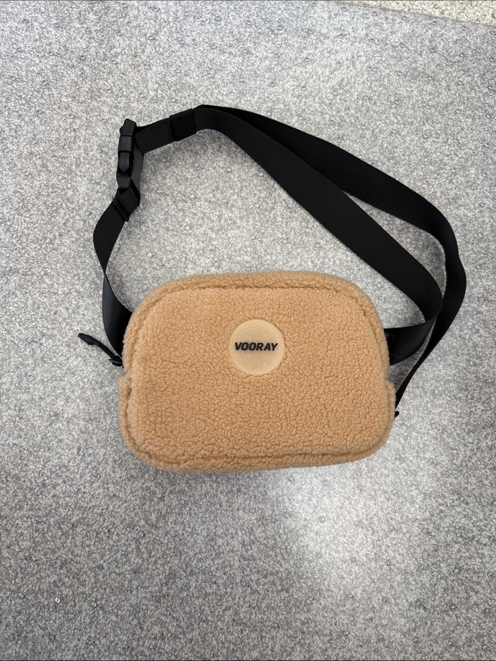 VOORAY Tan Sherpa Crossbody Bag with Black Strap
